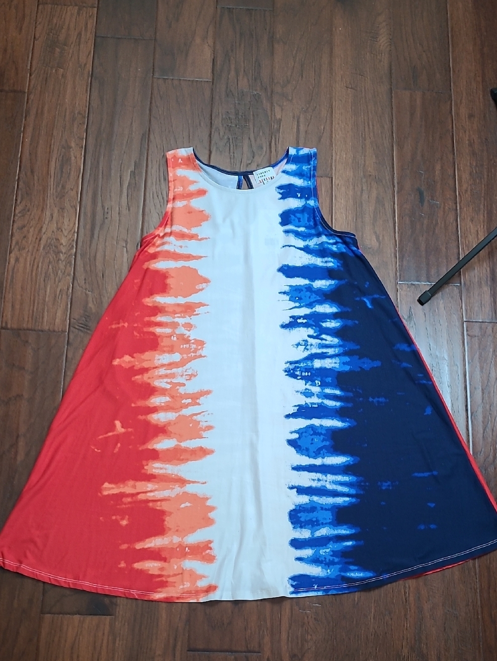 NWT Liberty Park Sleeveless Red, White & Blue Tie-Dye A-Line Dress size Medium